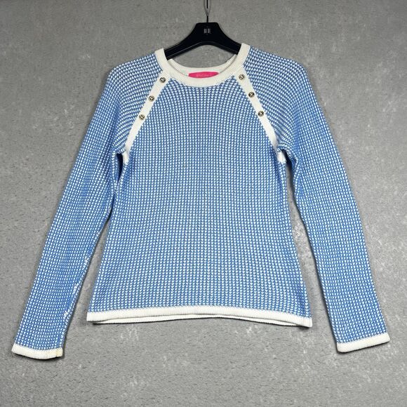 Lily Pulitzer Sweater Womens Small Blue White Costella Waffle Knit Crew Neck - Picture 1 of 13